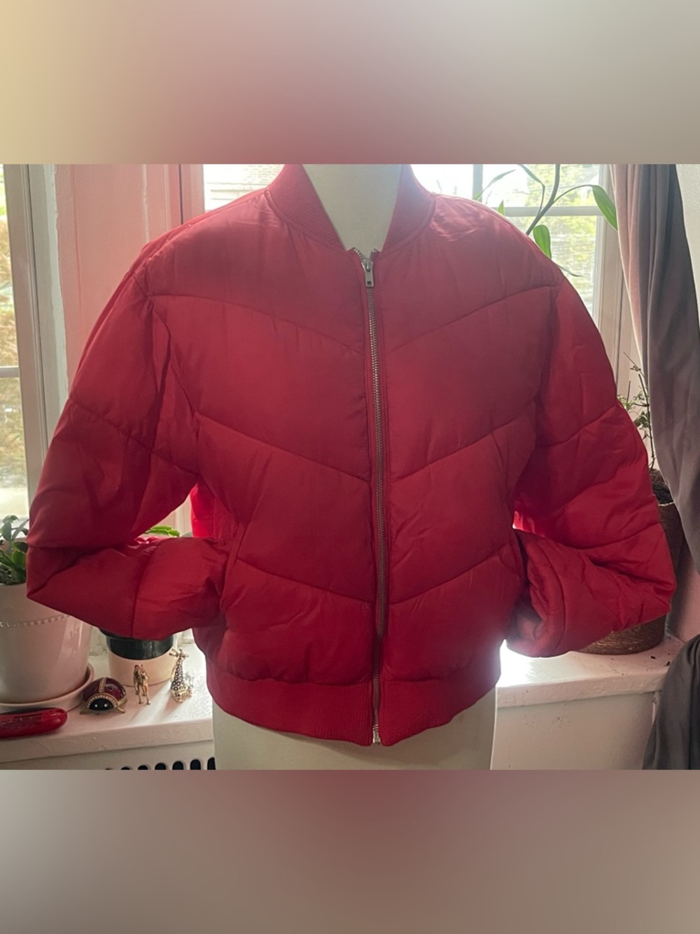 Forever 21 Red Quilted Puffer Zip Jacket